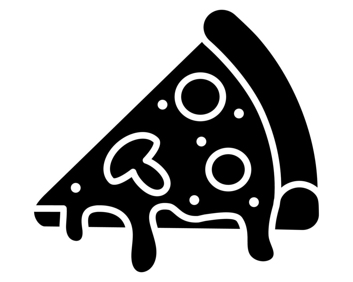 Slice of pizza icon. Pizza piece black illustration. Pizzeria symbol. Fast food sign. vector