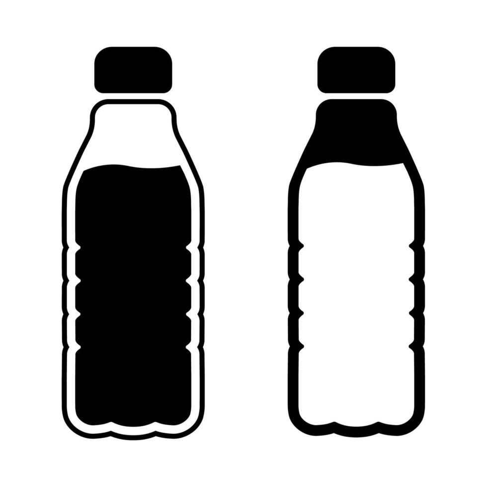 Plastic bottle icon set. Black water bottle illustration. Milk in bottle symbol. vector