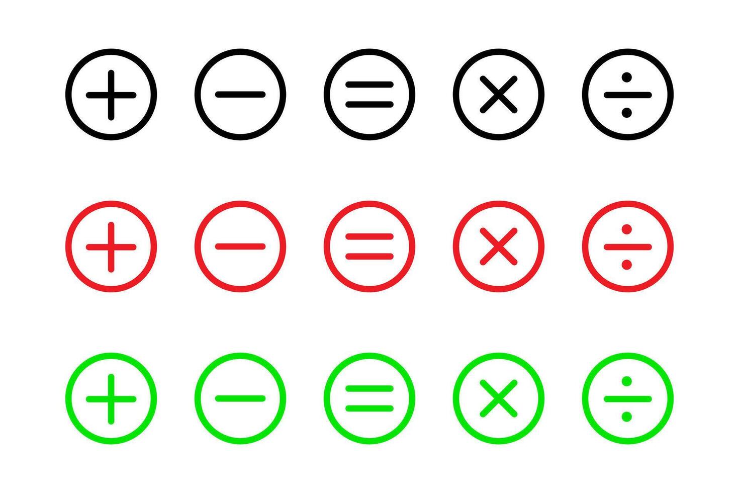 Mathematical signs. Calculator key icon . Plus, minus, division, multiplication, and equality symbol. Calculation buttons. vector