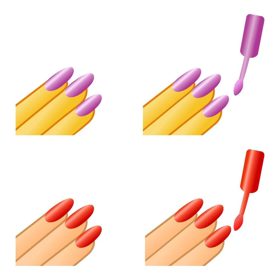 Nail polish emoji icon. Manicure color phone illustration. Three fingers with polish brush icon. vector
