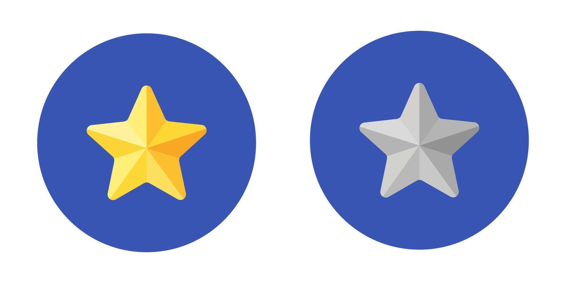 Star round icon. Award sign. Success button symbol. Yellow star on blue round background illustration. vector