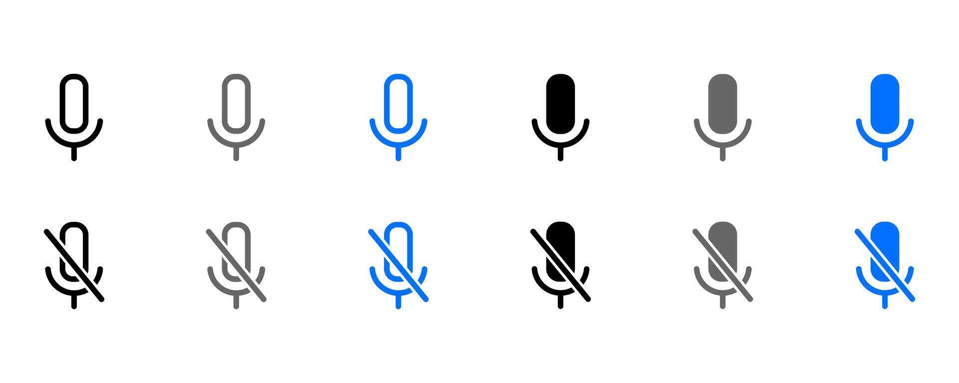 Mic icon set. Mute Microphone sign. Karaoke mic pictogram. Voice illustration. Record symbol. vector