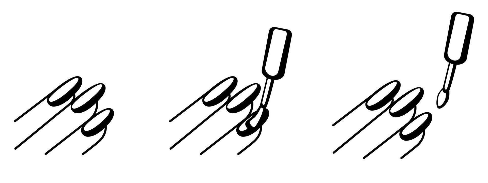 Nail polish icon. Manicure illustration in black and white. Three fingers with polish brush icon. vector