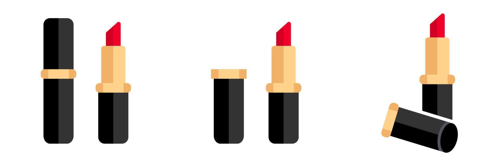 Red lipstick flat icon. Pink lipstick cartoon style illustration. Lip balm color symbols set. vector