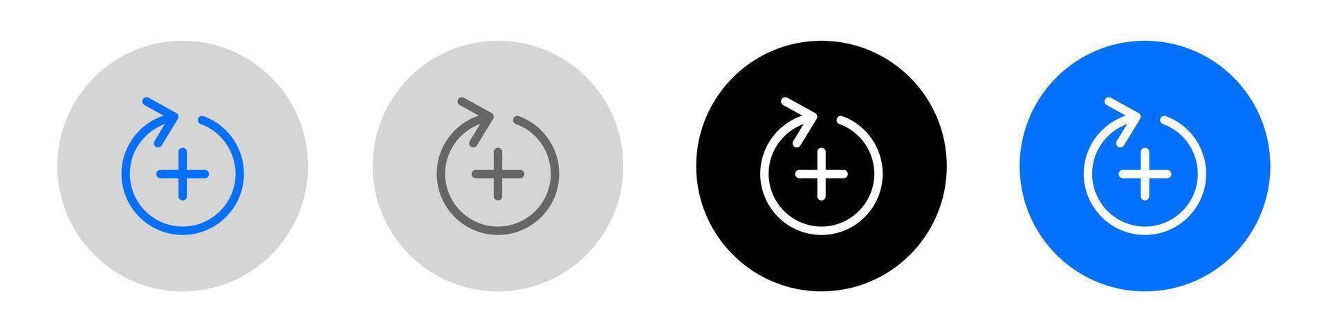restore image icon. archive stories symbol. healing symbol. plus sign. more button. Grey, blue and black button. vector
