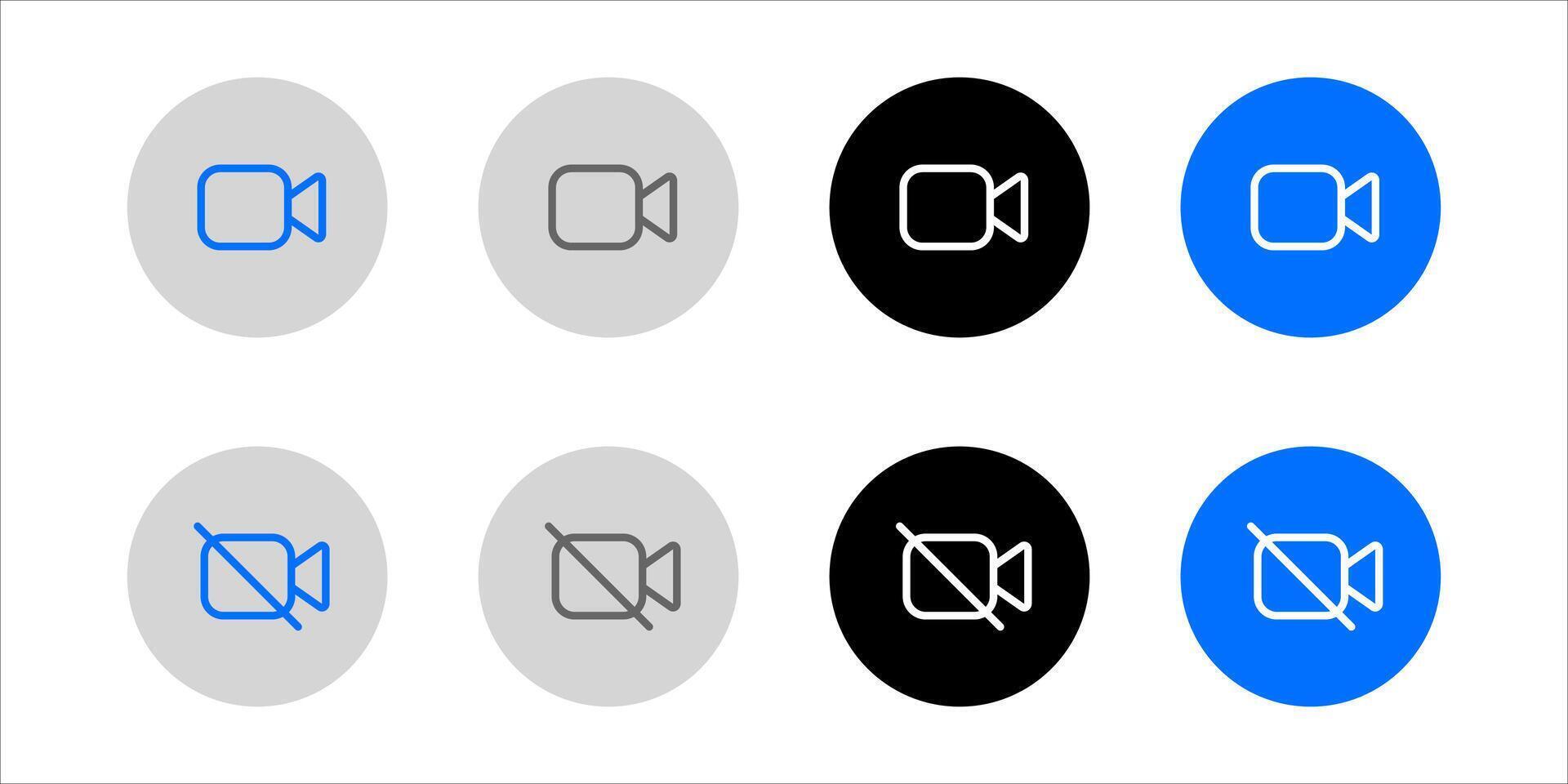 Cross on camera sign. Camcorder icon. Camera off on symbol. recording not allowed pictogram. Grey, blue and black button. vector