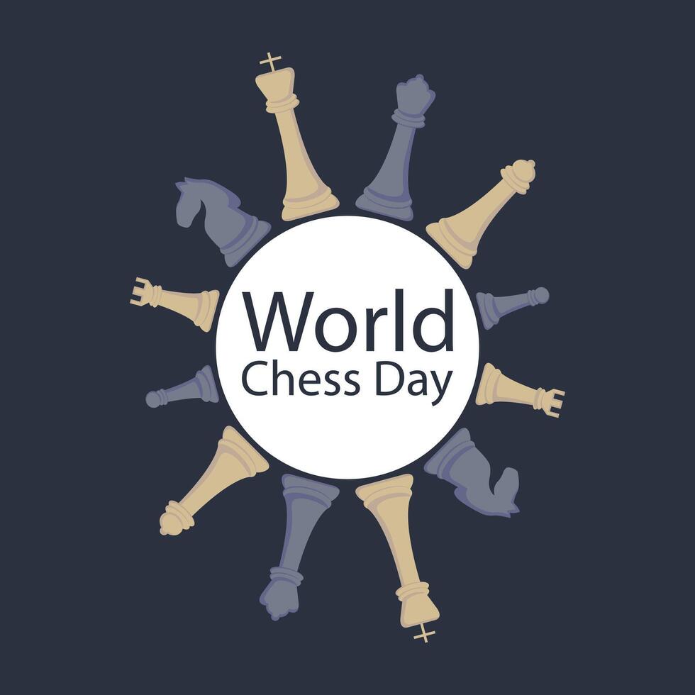 illustration graphic of a row of chess pieces around a circle, perfect for international day, world chess day, celebrate, greeting card, etc. vector