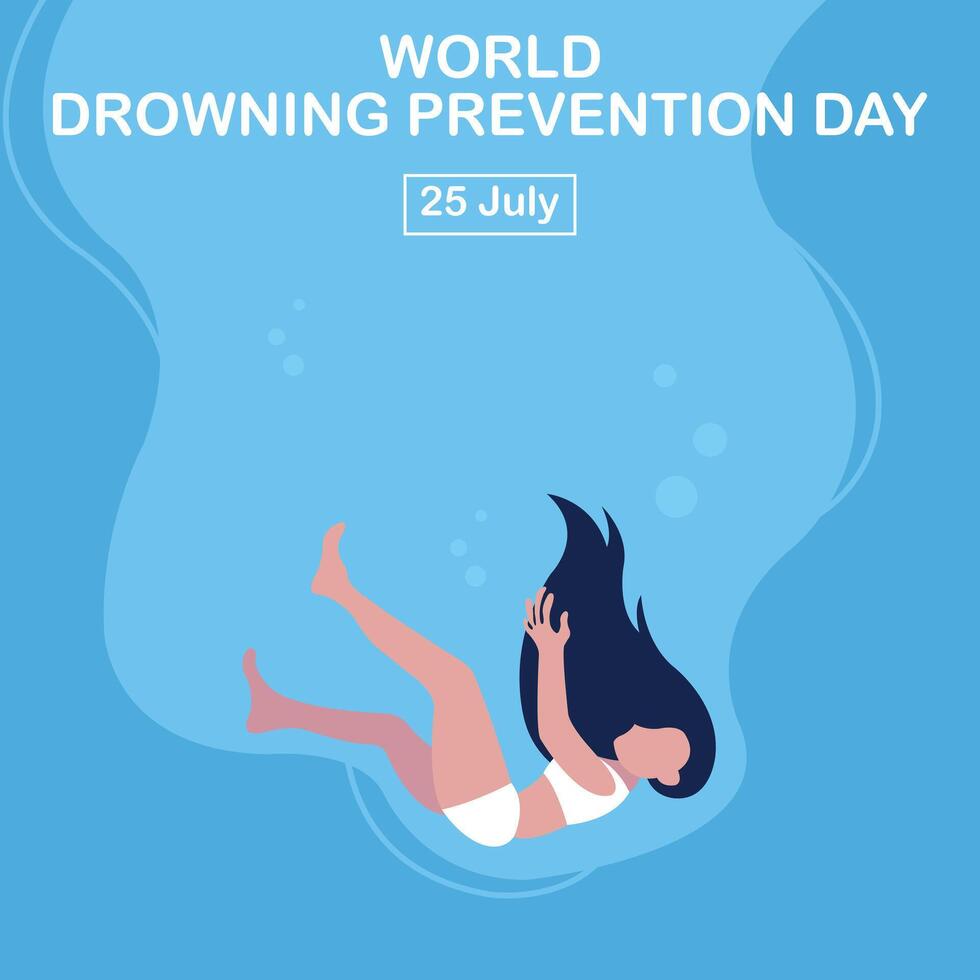 illustration graphic of a woman sank to the bottom of the river, perfect for international day, world drowning prevention day, celebrate, greeting card, etc. vector