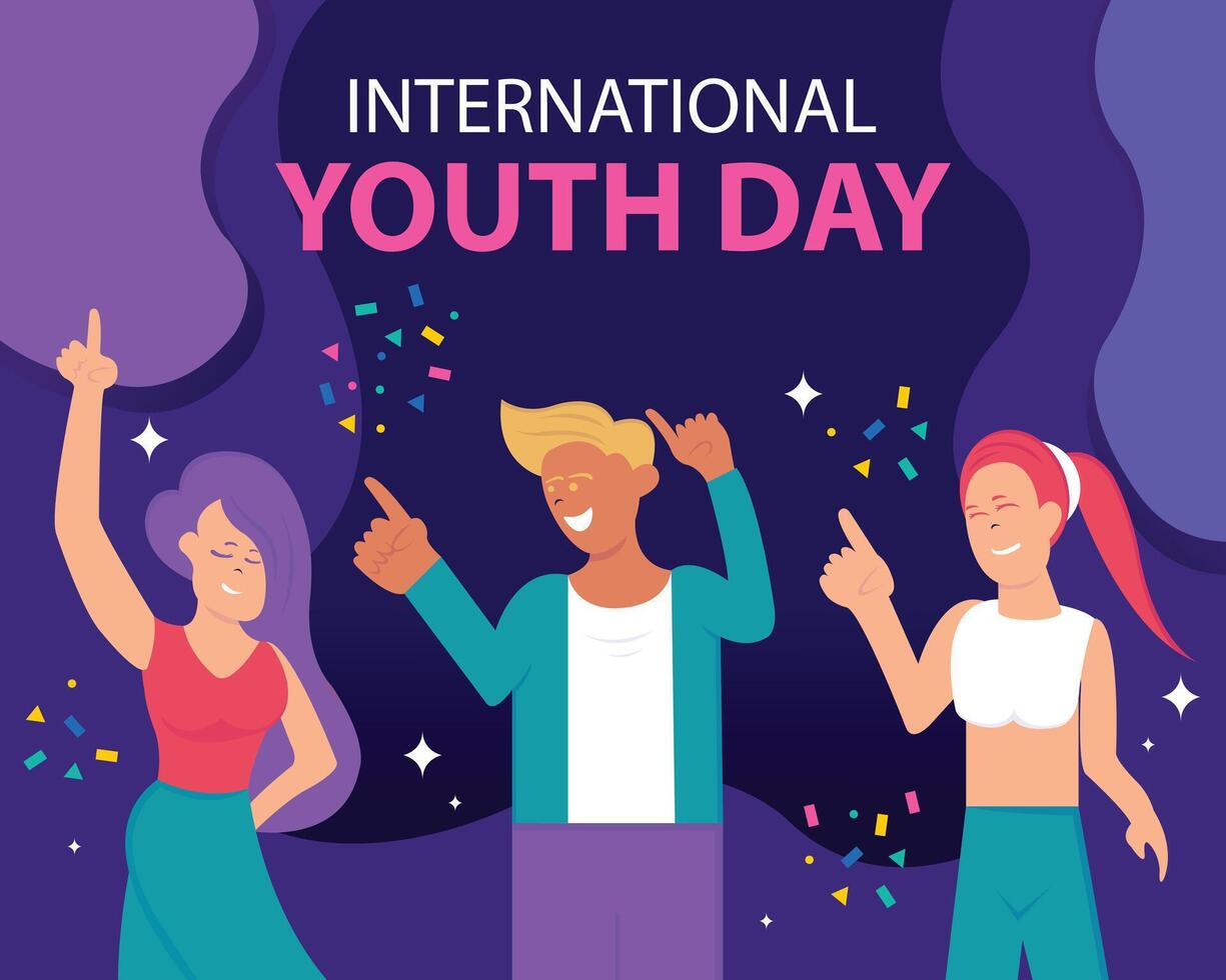 illustration graphic of three teenagers are dancing together, perfect for international day, international youth day, celebrate, greeting card, etc. vector