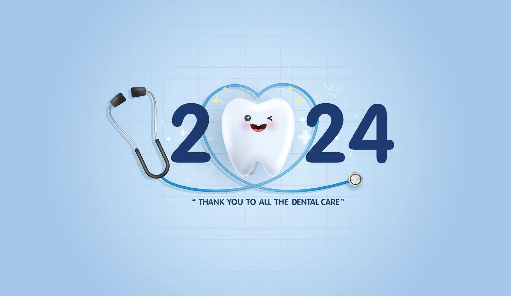 2024 with tooth happy new year logo trend design. tooth healthy sparkling white. can be used in children dentist clinic. medical health and dentistry concept. design. vector
