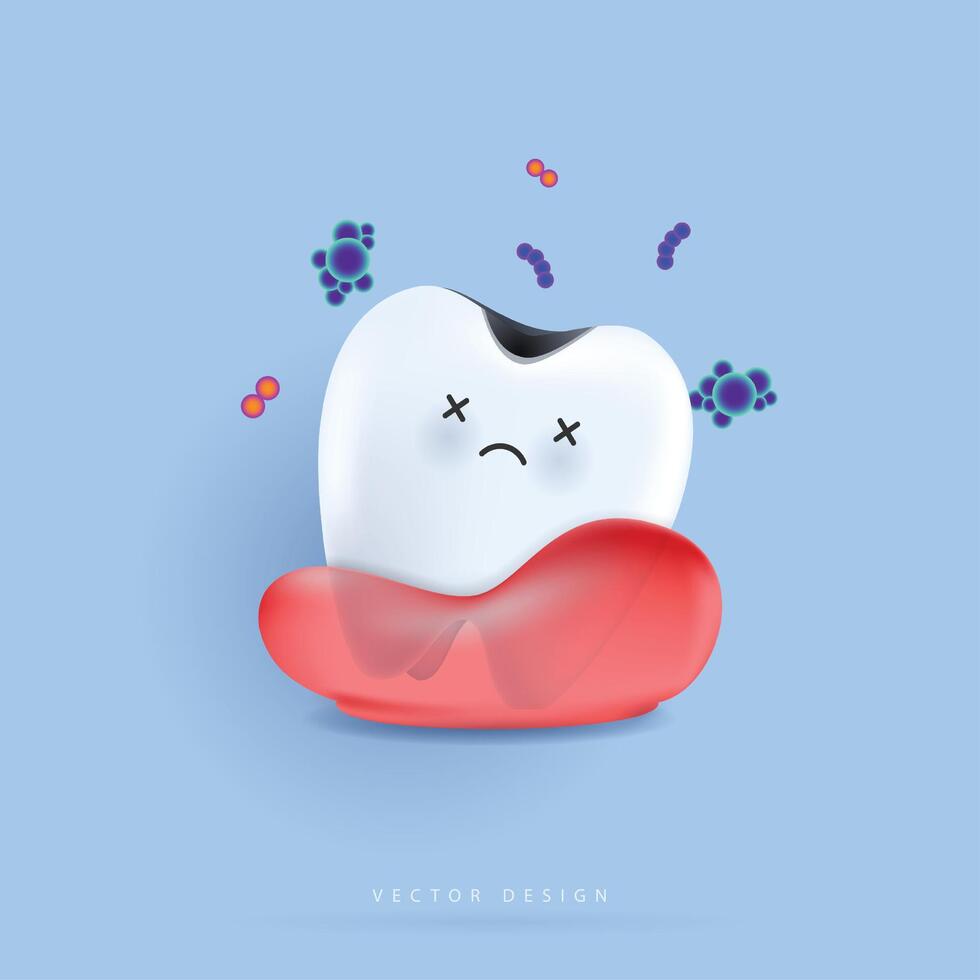 Teeth character cries because of germs. tooth suitable for children dental clinic. tooth character for kids. cute dentist mascot for medical apps, websites and hospital. design. vector