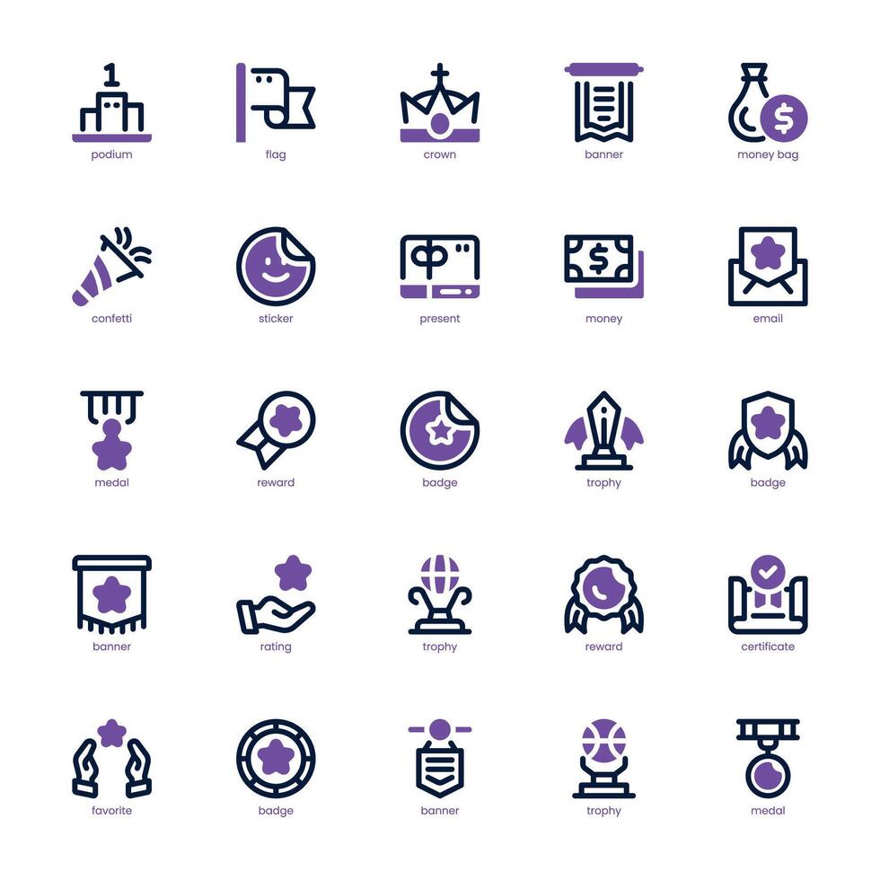 Reward and Badge icon pack for your website, mobile, presentation, and logo design. Reward and Badge icon dual tone design. graphics illustration and editable stroke. vector