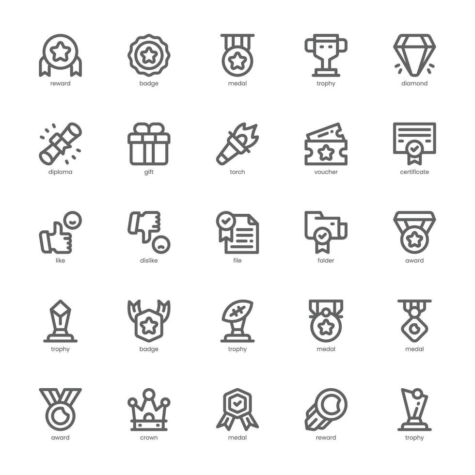 Reward and Badge icon pack for your website, mobile, presentation, and logo design. Reward and Badge icon outline design. graphics illustration and editable stroke. vector