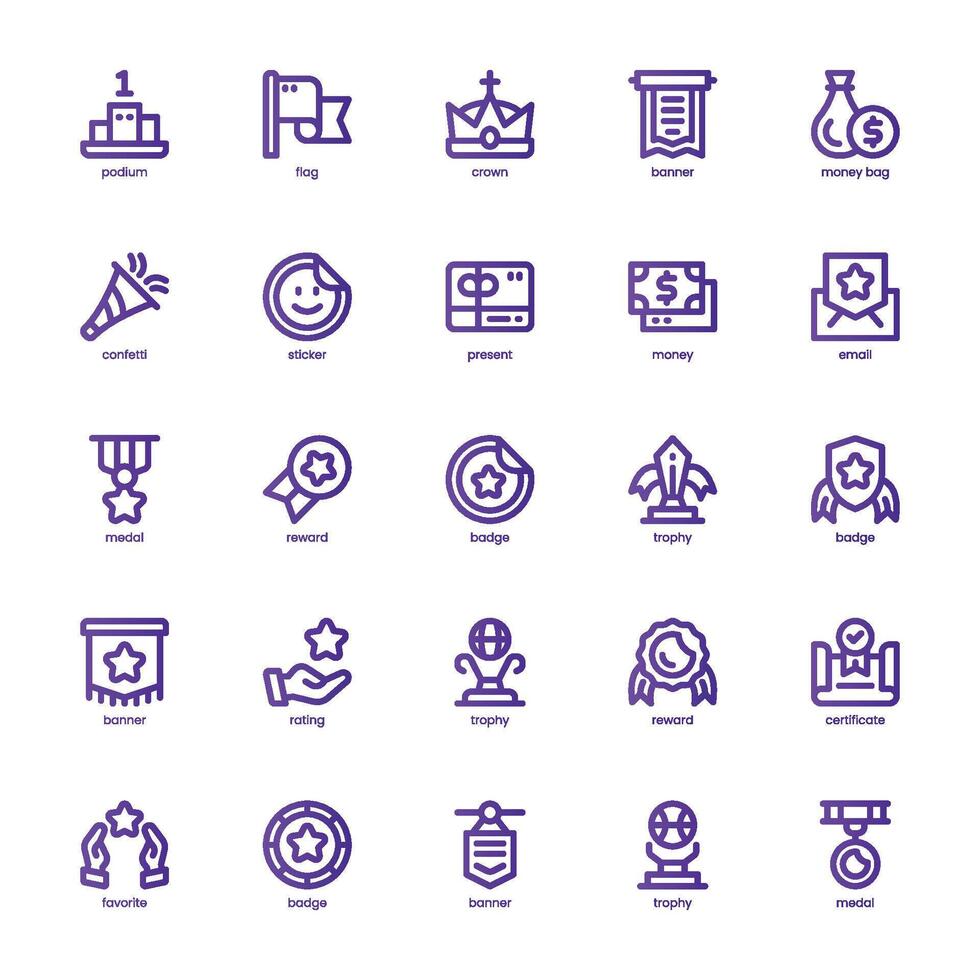 Reward and Badge icon pack for your website, mobile, presentation, and logo design. Reward and Badge icon basic line gradient design. graphics illustration and editable stroke. vector