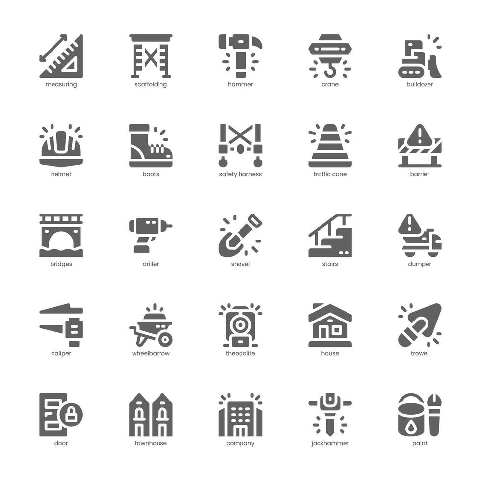 Construction and Building icon pack for your website, mobile, presentation, and logo design. Construction and Building icon glyph design. graphics illustration and editable stroke. vector