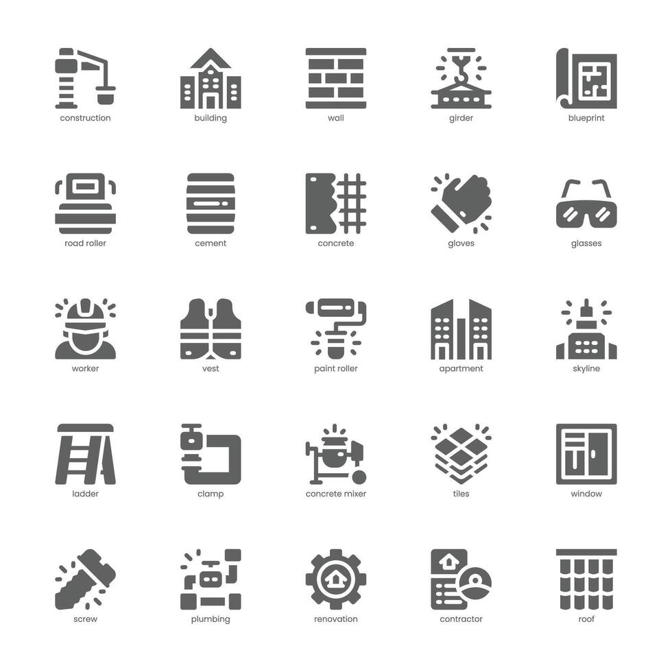 Construction and Building icon pack for your website, mobile, presentation, and logo design. Construction and Building icon glyph design. graphics illustration and editable stroke. vector