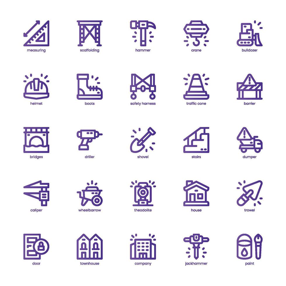 Construction and Building icon pack for your website, mobile, presentation, and logo design. Construction and Building icon basic line gradient design. graphics illustration and editable stroke. vector