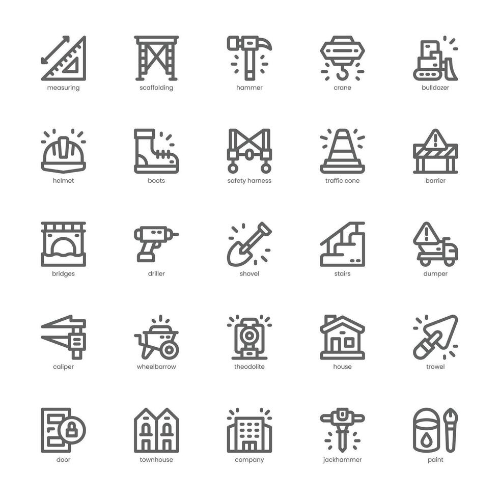 Construction and Building icon pack for your website, mobile, presentation, and logo design. Construction and Building icon outline design. graphics illustration and editable stroke. vector