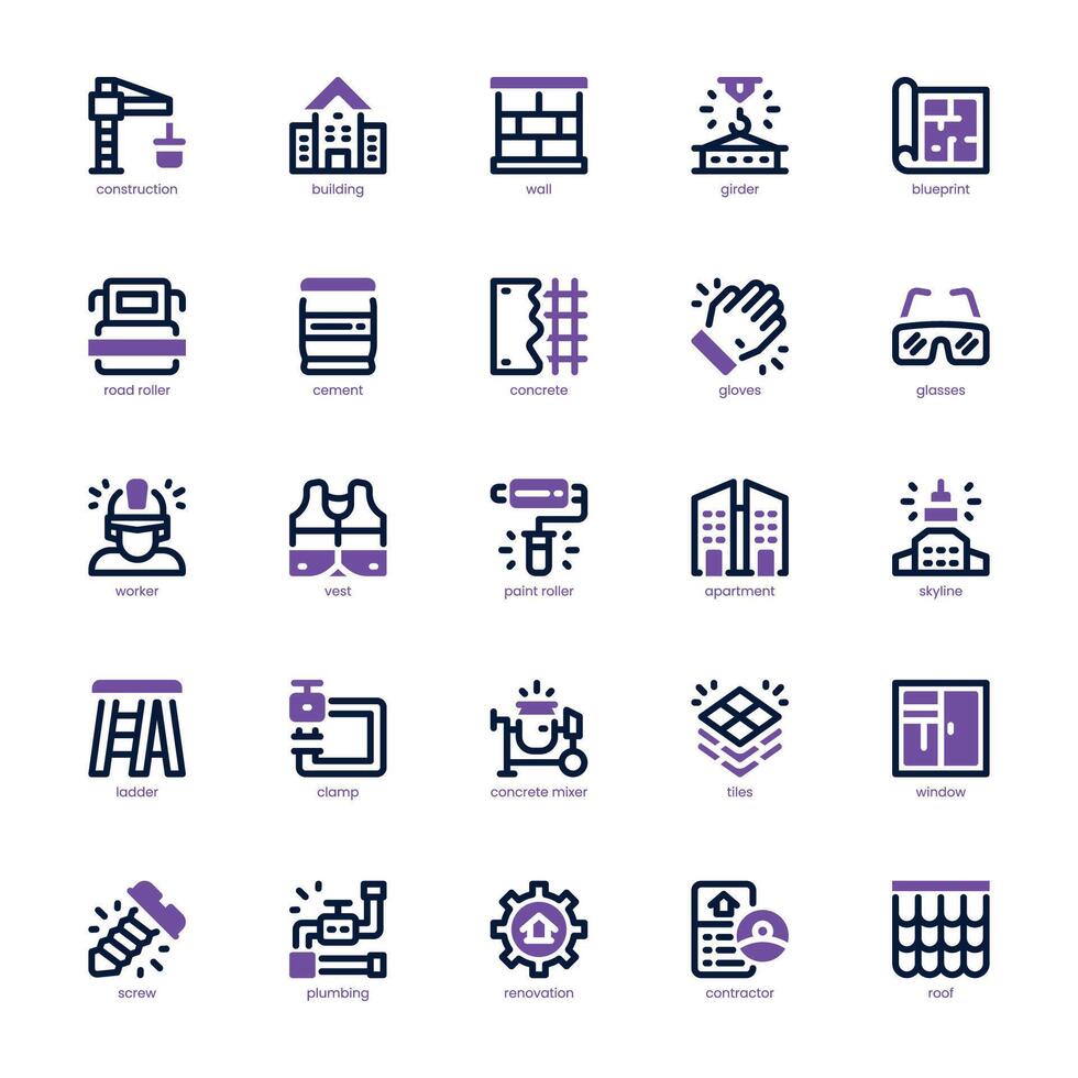 Construction and Building icon pack for your website, mobile, presentation, and logo design. Construction and Building icon dual tone design. graphics illustration and editable stroke. vector