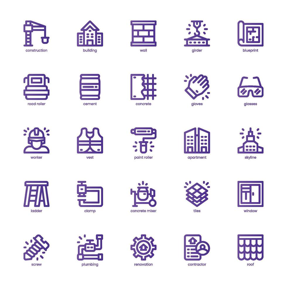 Construction and Building icon pack for your website, mobile, presentation, and logo design. Construction and Building icon basic line gradient design. graphics illustration and editable stroke. vector