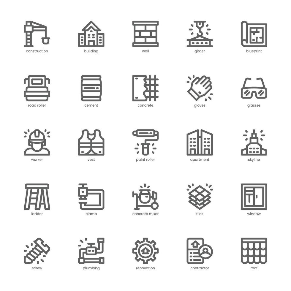 Construction and Building icon pack for your website, mobile, presentation, and logo design. Construction and Building icon outline design. graphics illustration and editable stroke. vector