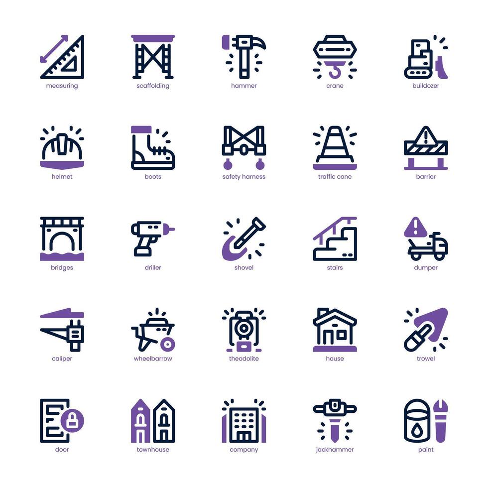 Construction and Building icon pack for your website, mobile, presentation, and logo design. Construction and Building icon dual tone design. graphics illustration and editable stroke. vector