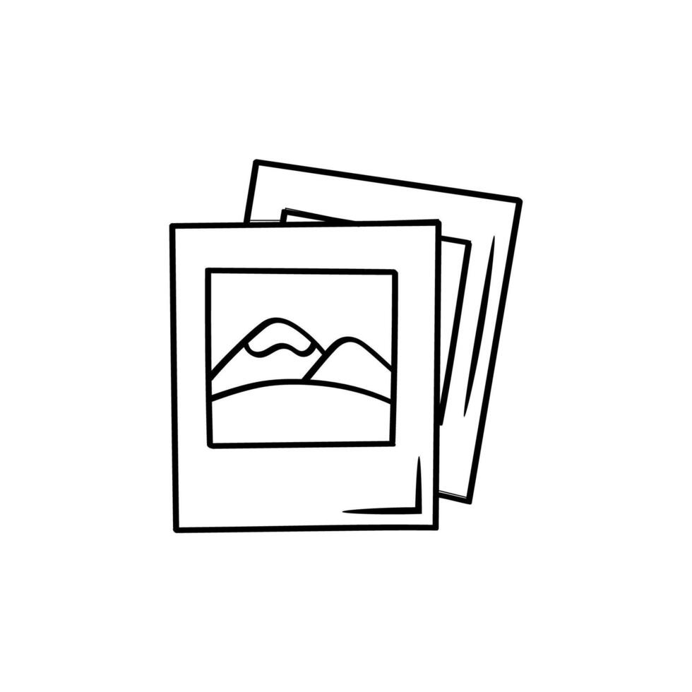 Retro photography of mountain nature outline doodle icon on white background. vector