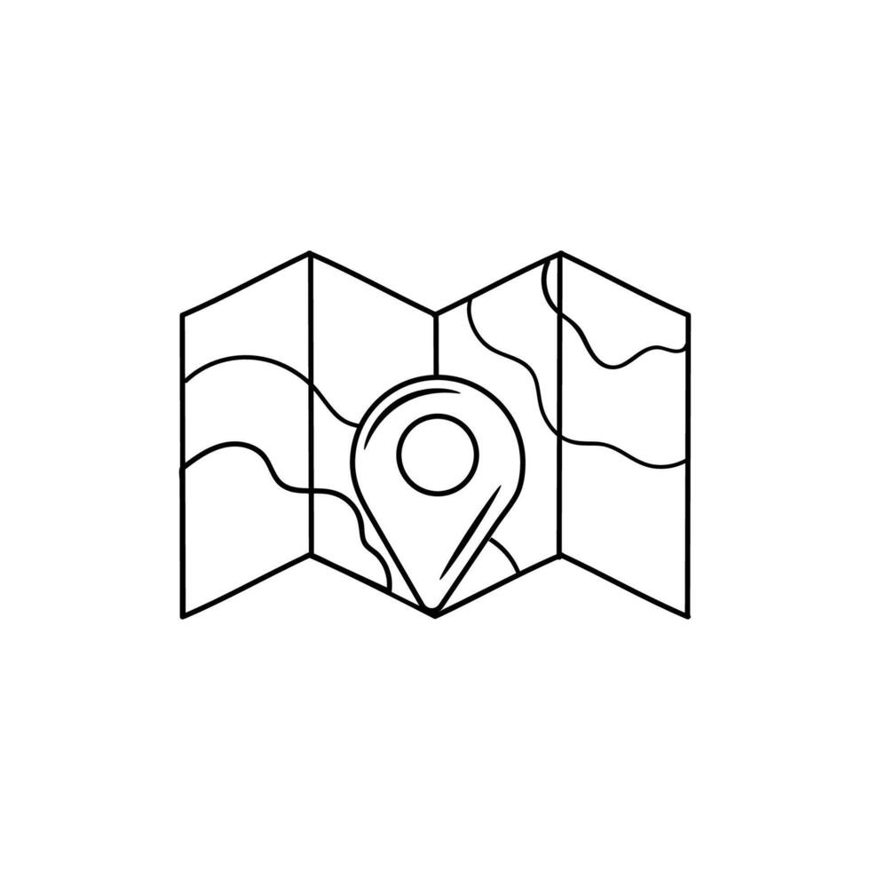 Map and location sign outline doodle icon on white background. Location symbol. vector