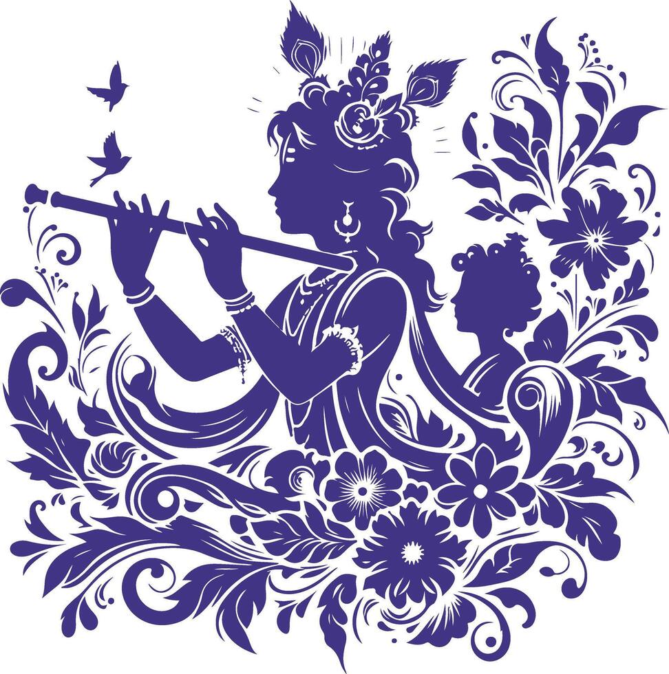 Divine Lord Krishna colorfull Silhouette Design for Home Decor vector