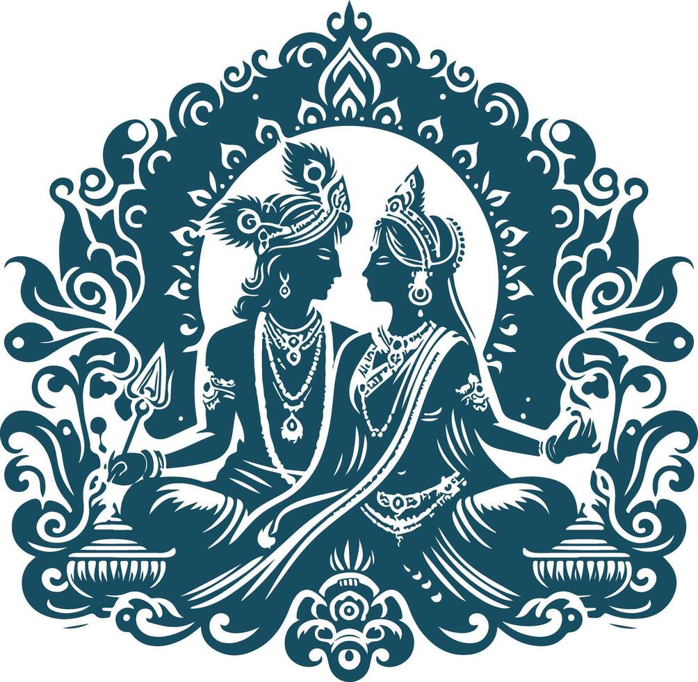 spirit of Love of Radha Krishna in Black Silhouette vector