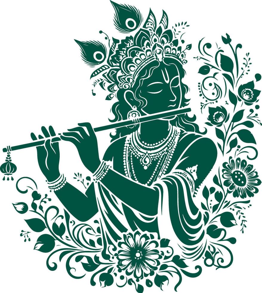 Silhouette Art of Lord Krishna with flute in Divine Serenity vector