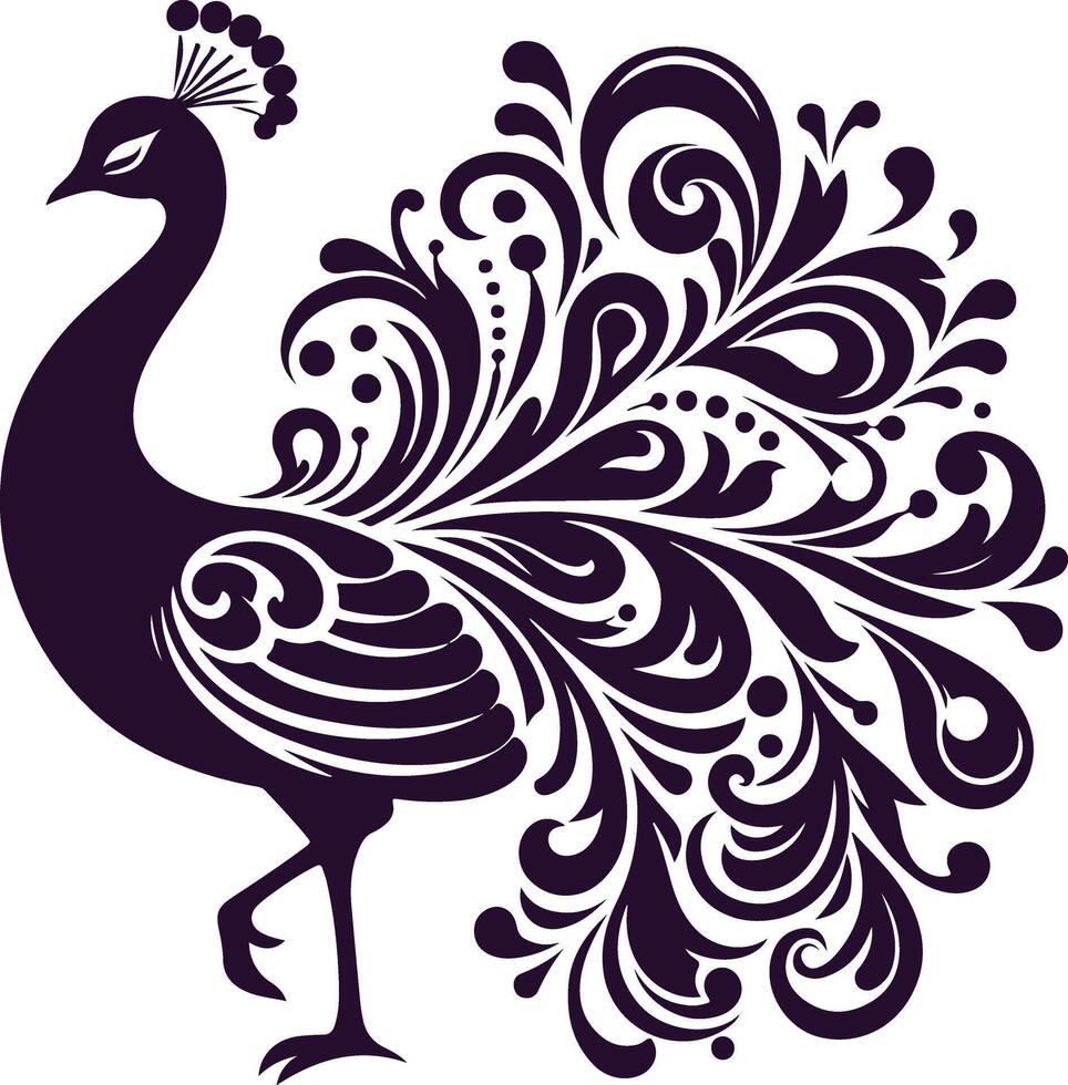 Intricate Black Peacock Feather Silhouette Illustration for Design Projects vector