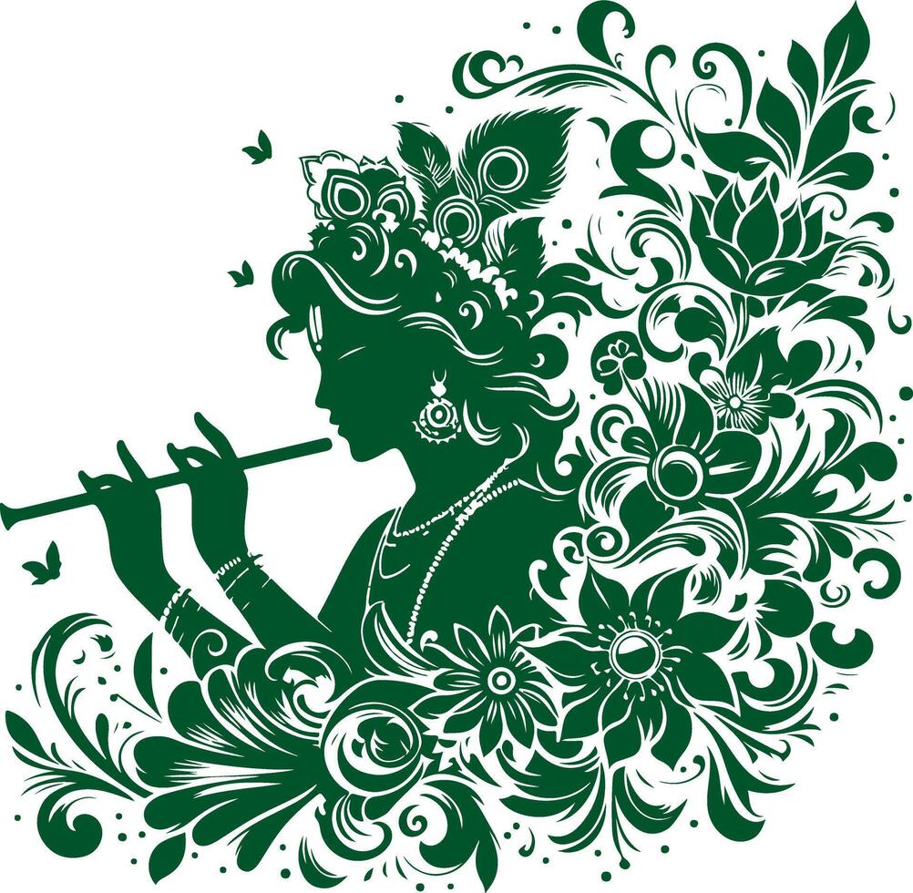 Divine Lord Krishna green Silhouette Design for Home Decor vector