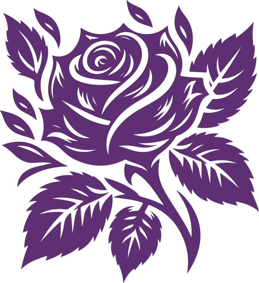 Silhouette Art of a Single Rose Flower with Intricate Petal Design vector