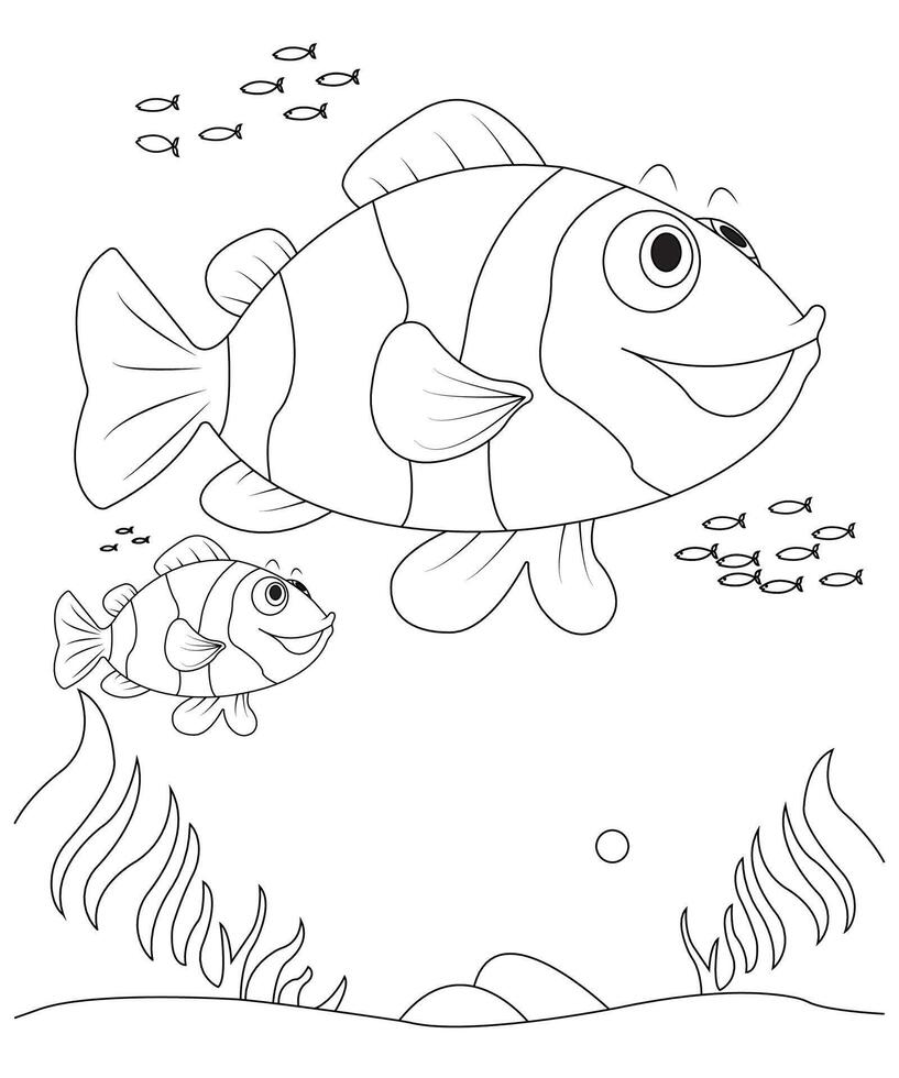 fish coloring page for kids vector