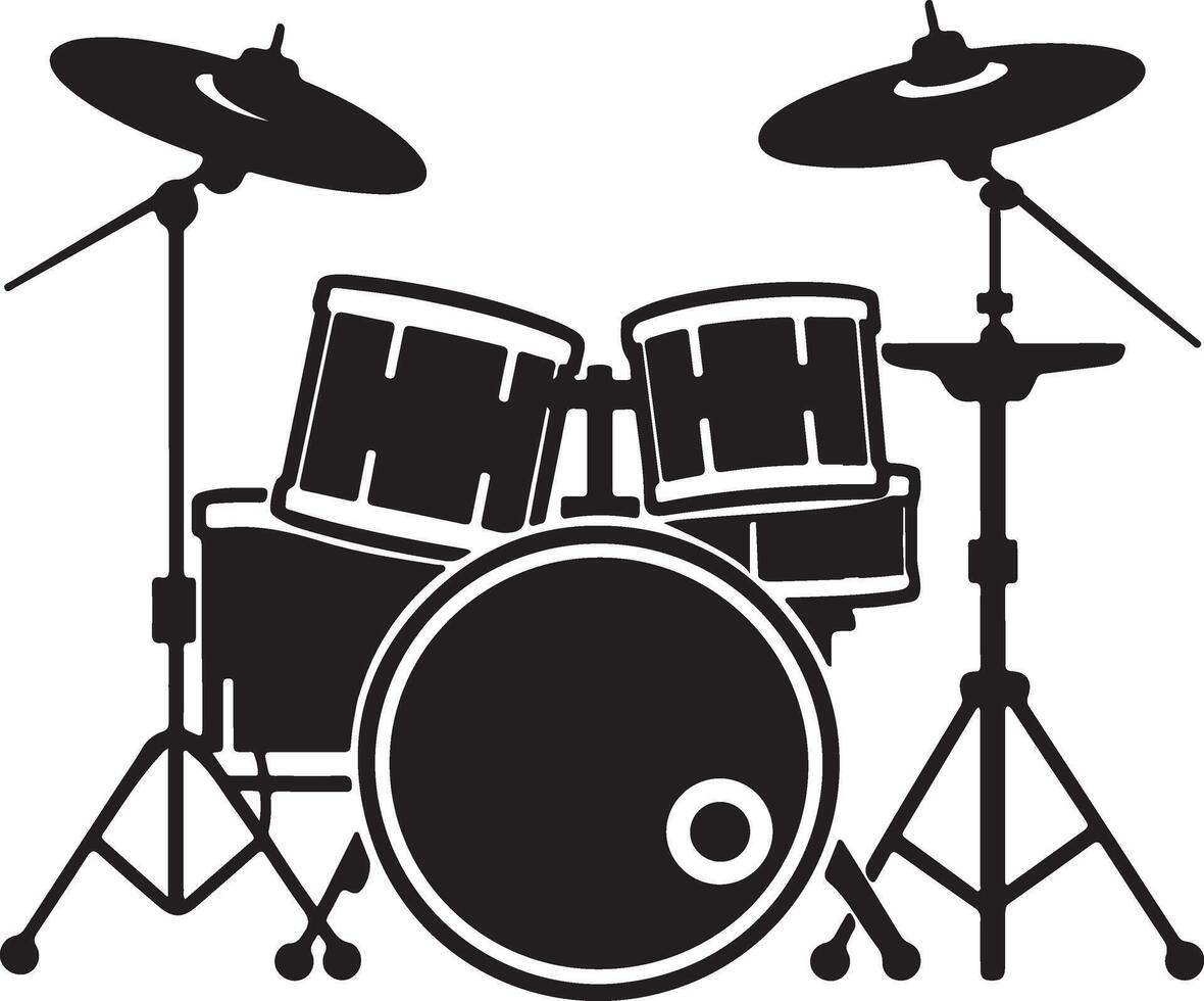 drum kit black and white illustration vector