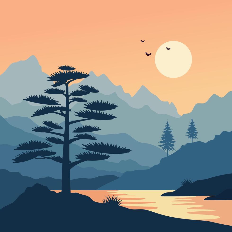 modern landscape logo with mountain logo design vector