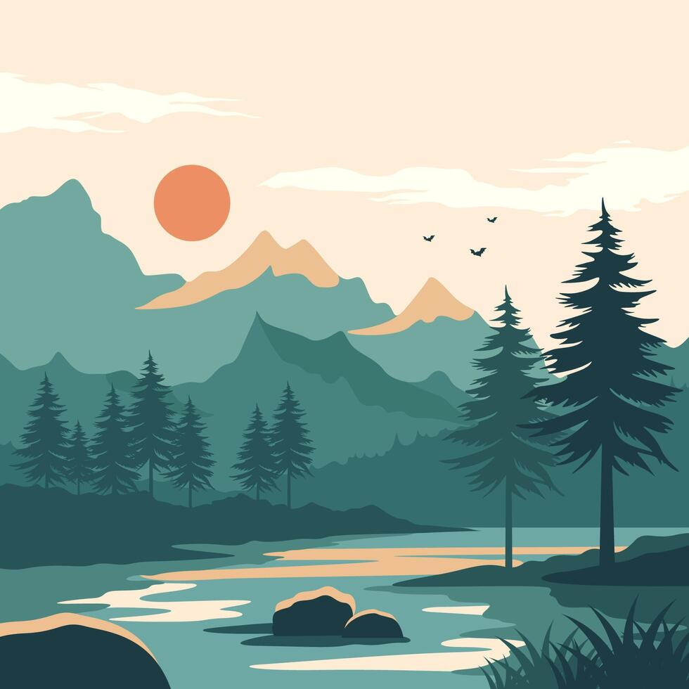modern landscape logo with mountain logo design vector