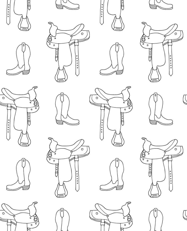 Seamless pattern of brown boot and saddle vector