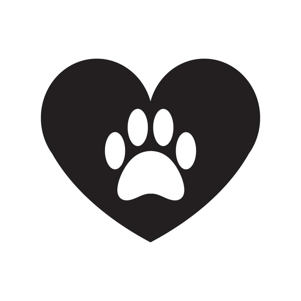 Animal cat paw foot print in heart vector