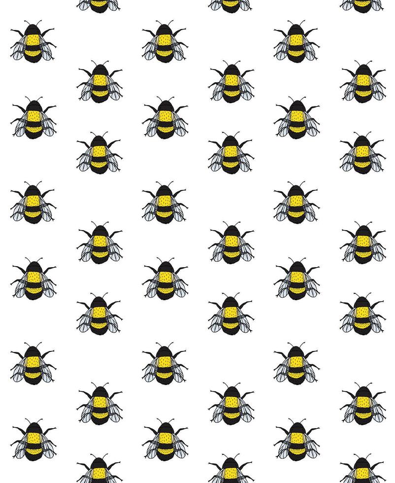 Seamless pattern of hand drawn bumblebee vector