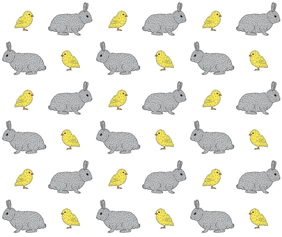 Seamless pattern of Easter bunny and chick vector