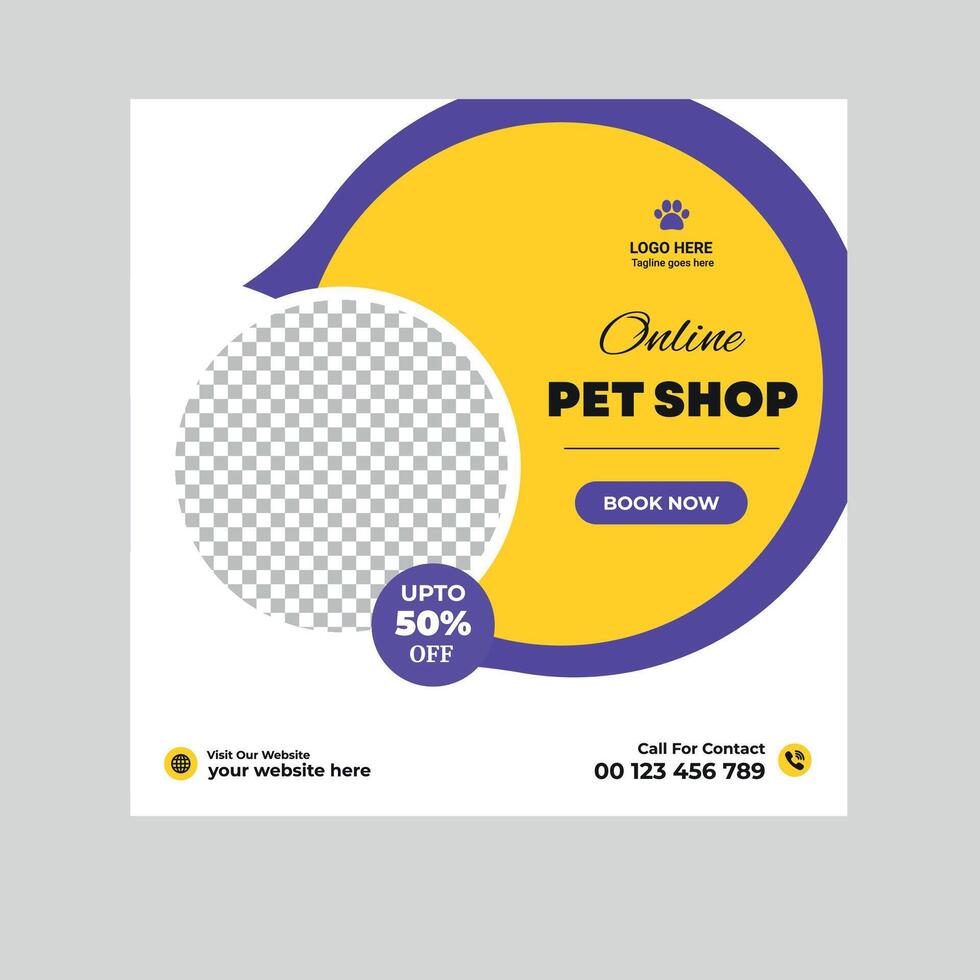 Pet social media post design template vector