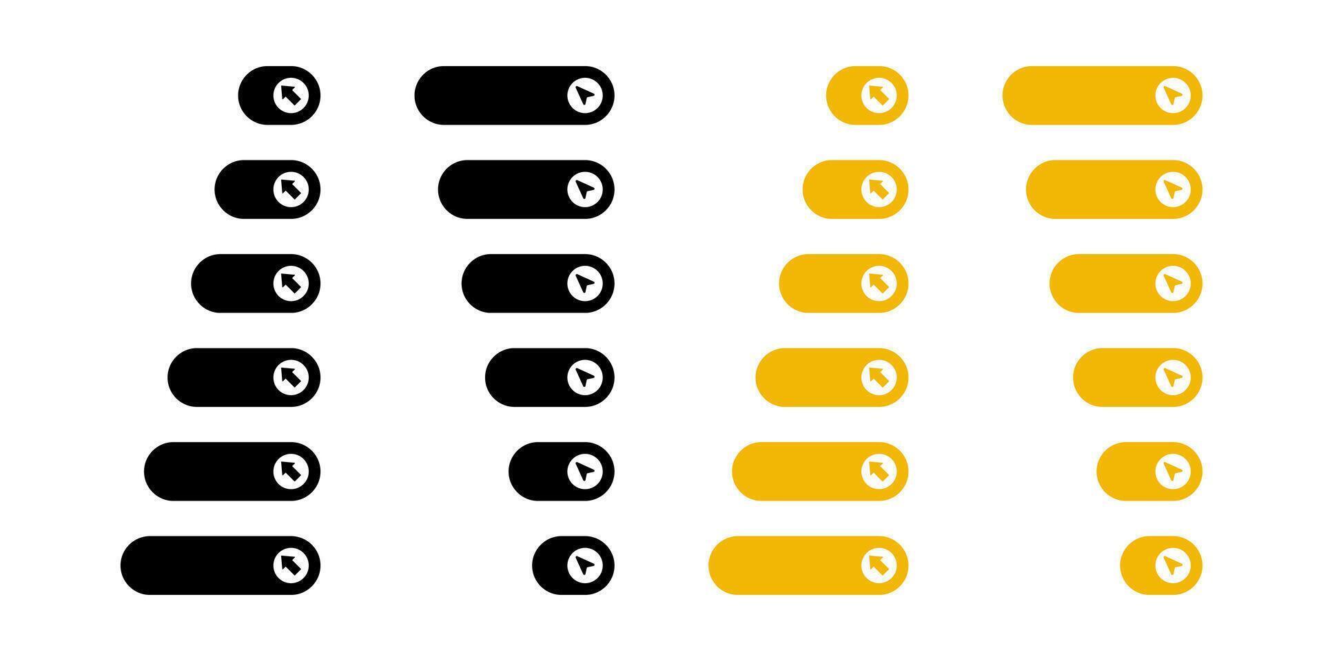 Set of web button icons, click here button with arrow pointer click icon. Design for applications, web, UI vector
