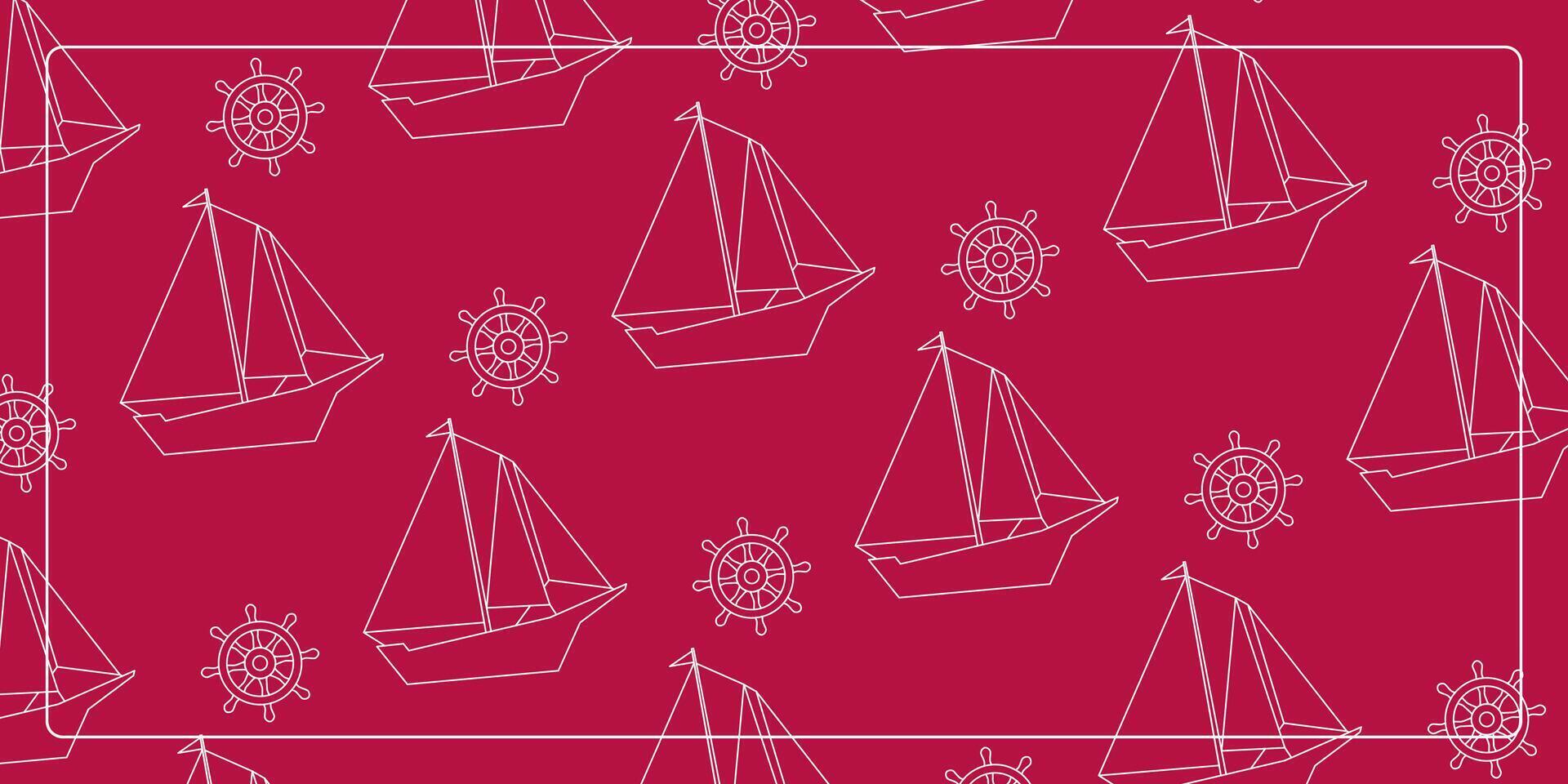 sailing ship rudder icon line art pattern red background. design for banner, greeting card, poster, web. vector