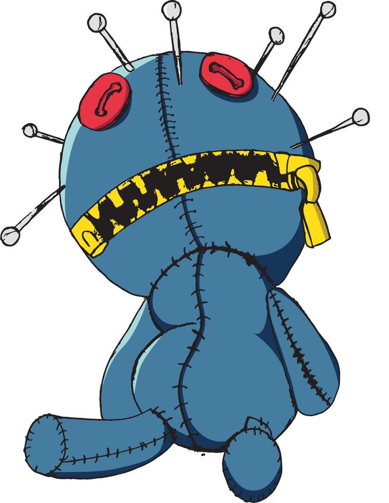 Creepy doll with needles stuck in its head vector