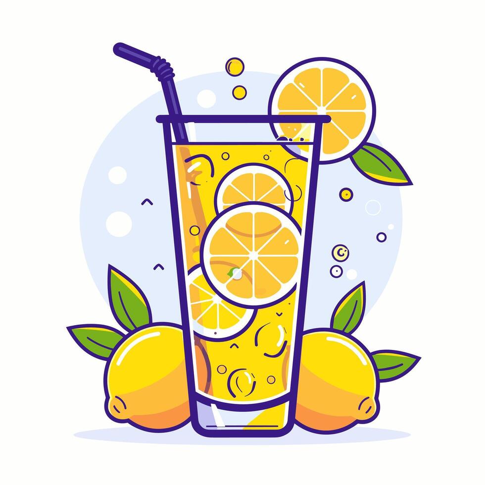 Lemonade lemon ice water juice fruit cartoon icon logo illustration drink nature flat cartoon drawing art isolated background vector