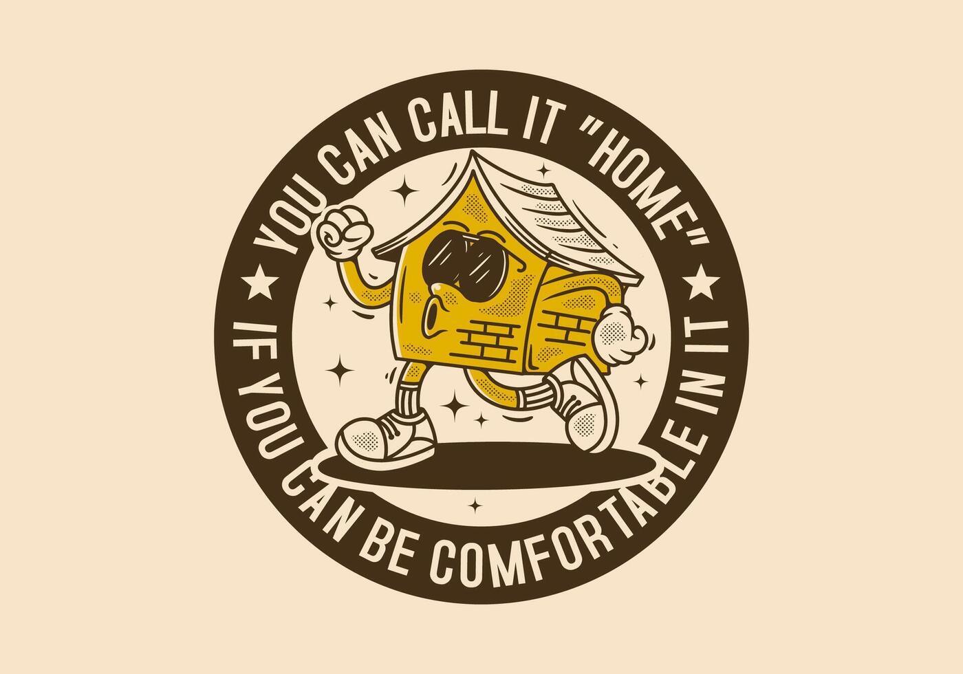 Walking house mascot character in vintage retro style vector
