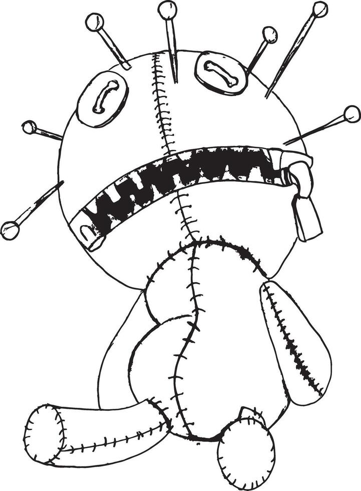 Creepy doll with needles stuck in its head vector