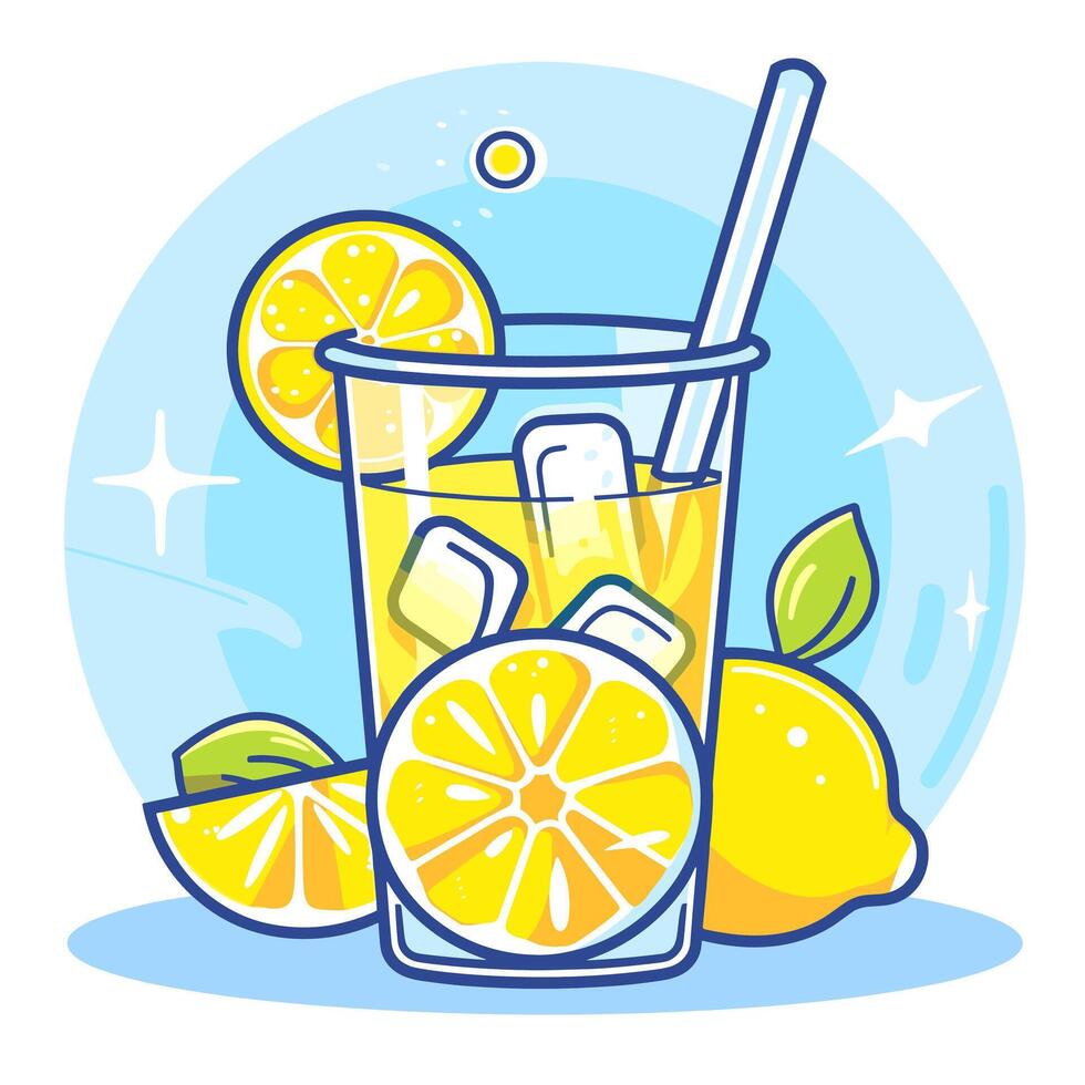 Lemonade lemon ice water juice fruit cartoon icon logo illustration drink nature flat cartoon drawing art isolated background vector
